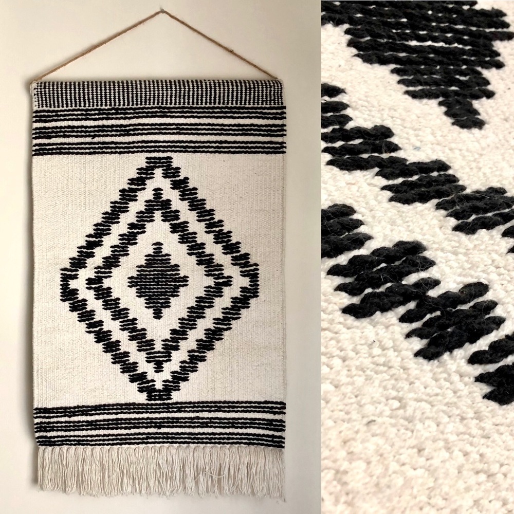 Threshold geometric woven wall hanging w/ fringe